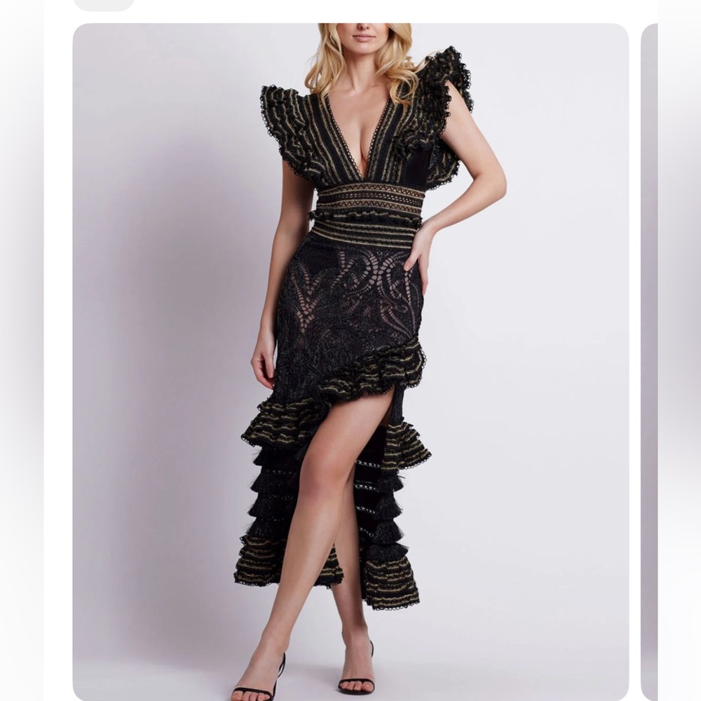 Black High Low Ruffled Skirt and Bodysuitt - Picture 2 of 2